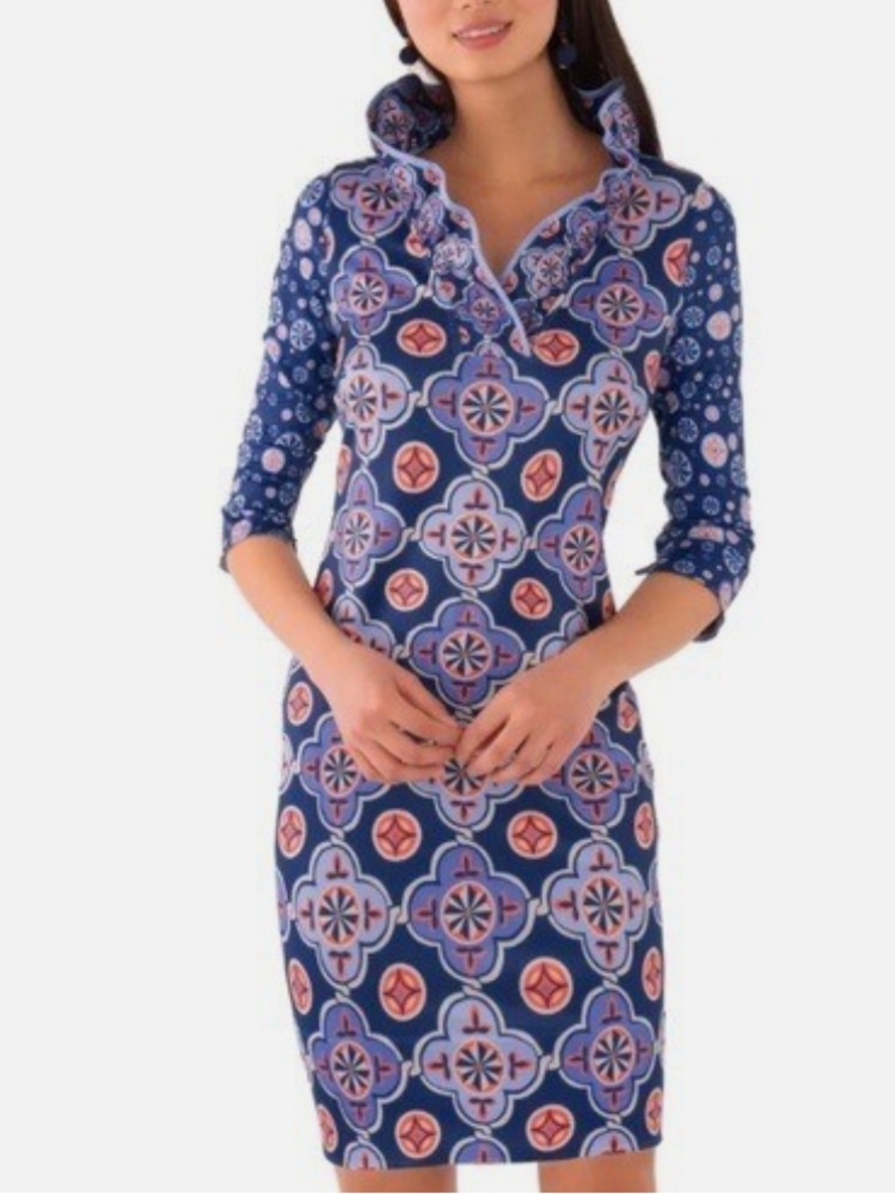 Tuckernuck Gretchen Scott Jersey Ruffneck Sundial Geometric Dress NWT Size XL